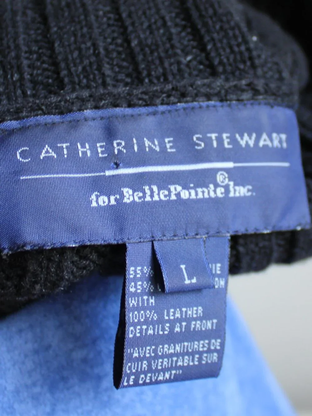 Catherine Stewart Vintage Leather Patchwork Turtleneck Sweater Black Size Large
